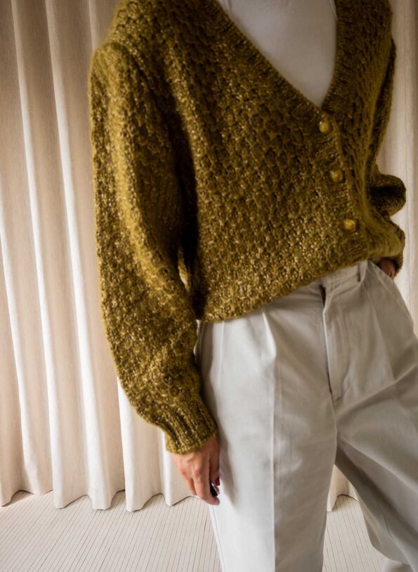 The hand knitted olive green cardigan - Size up to L - Image 3