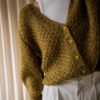The hand knitted olive green cardigan - Size up to L