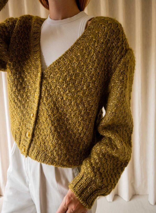 The hand knitted olive green cardigan - Size up to L - Image 7