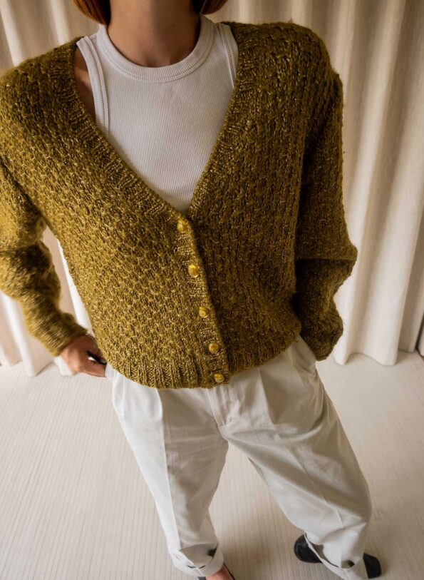 The hand knitted olive green cardigan - Size up to L - Image 2