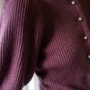 The 100% wool frill knit cardigan in dark raspberry - Size up to S - Image 7