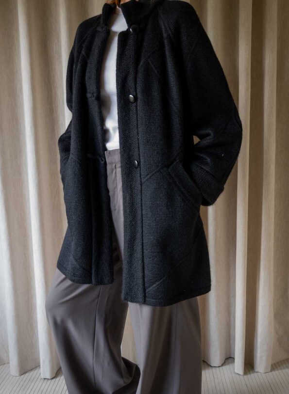 The black wool knitted coat - Size up to 40 - Image 3