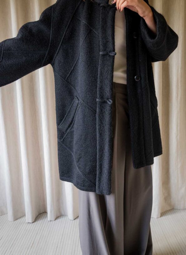 The black wool knitted coat - Size up to 40 - Image 5