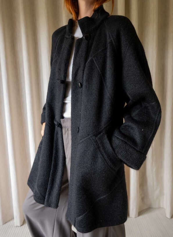 The black wool knitted coat - Size up to 40