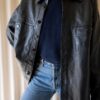 The 100% leather jacket in navy blue - Size up to 42
