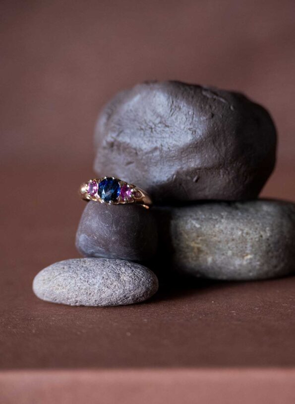 The curated vintage rose gold ring with colored stones