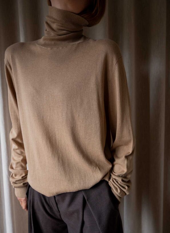 The beige fine knitted cotton turtle neck - Size up to XL - Image 2