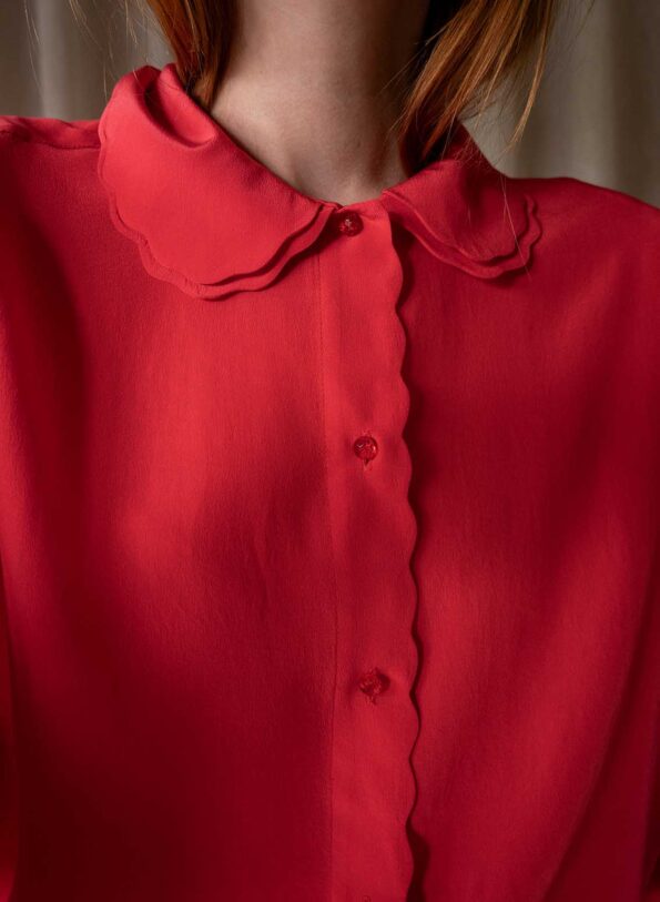 The 100% silk detailed red blouse - Size up to M - Image 5