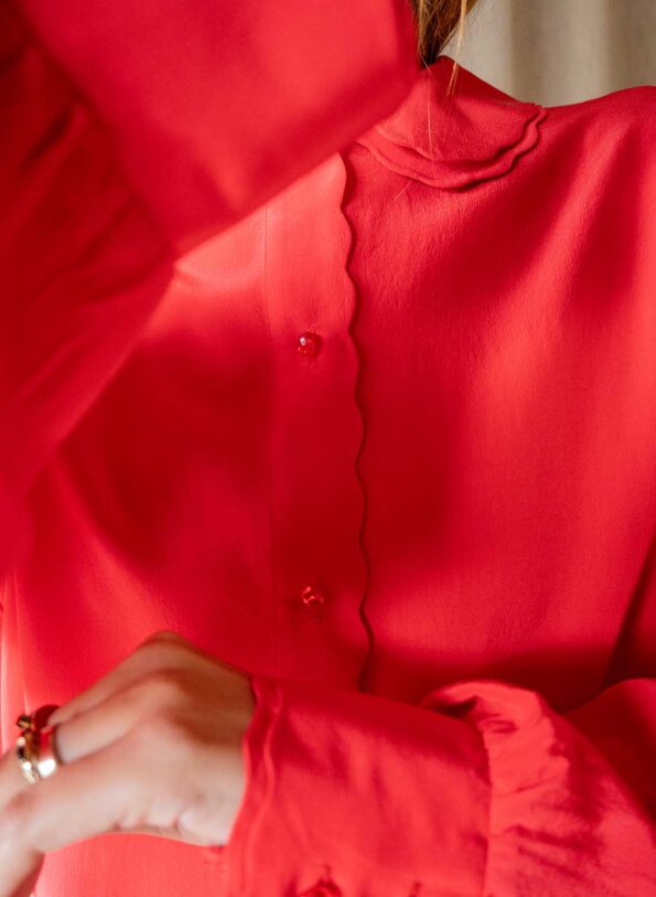 The 100% silk detailed red blouse - Size up to M - Image 6