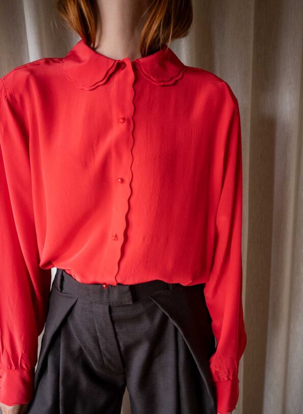 The 100% silk detailed red blouse - Size up to M - Image 7