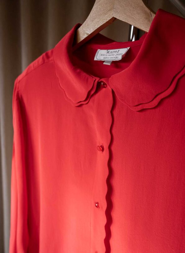 The 100% silk detailed red blouse - Size up to M - Image 4