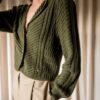 The dark green 100% wool cable cardigan - Image 2