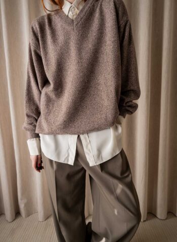 The beige melee wool V-neck knit - Size up to XL