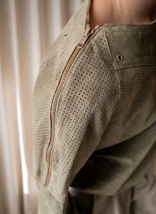 The perforated suede top in sage green - Size up to 38 - Image 5