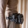 The black 100% leather bum bag