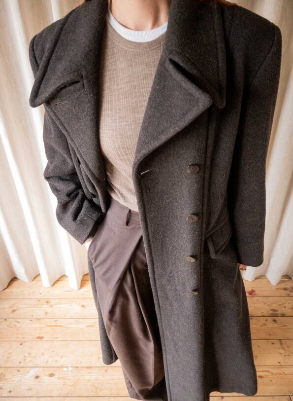 The deep brown wool long coat - Size up to 38 - Image 2