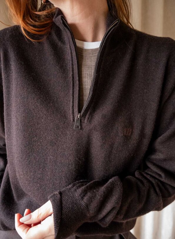 The chocolate brown zip jumper in 100% wool - Size up to 40 - Image 3