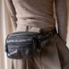 The black 100% leather bum bag - Image 2