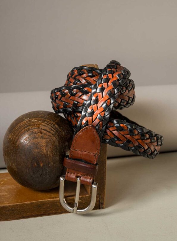 The braided leather two tone belt - One size