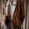 The padded leather jacket with pile collar - Size up to 40