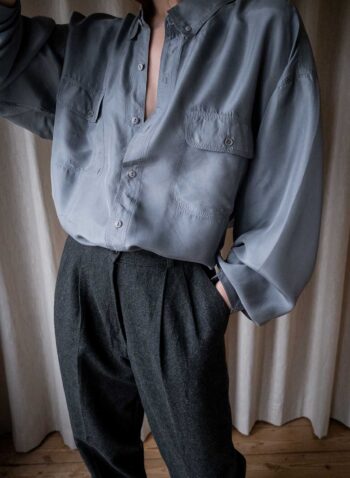 The mist blue 100% silk shirt - Size up to 42
