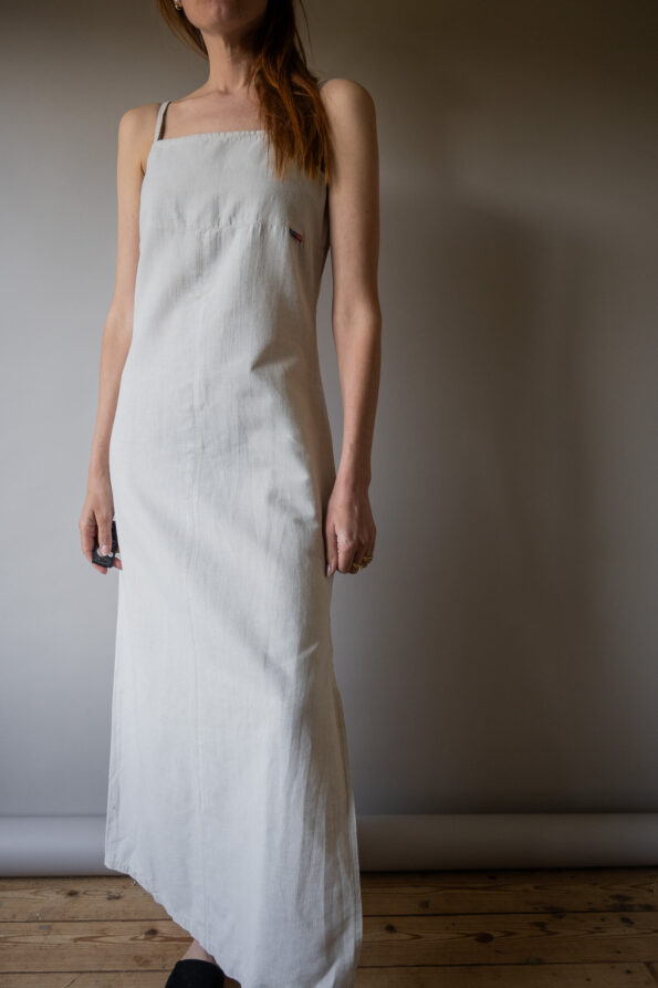The beige cotton strap dress - Size up to 38