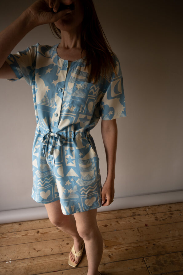The light blue and white 100% silk playsuit - Size up to 38 - Image 2