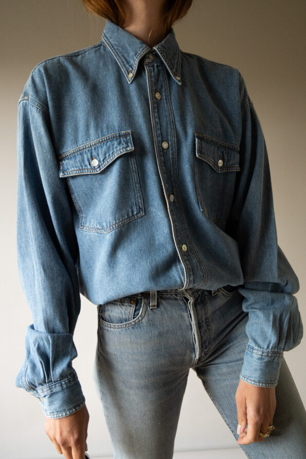 The medium washed 100% cotton denim shirt - Size up to 42