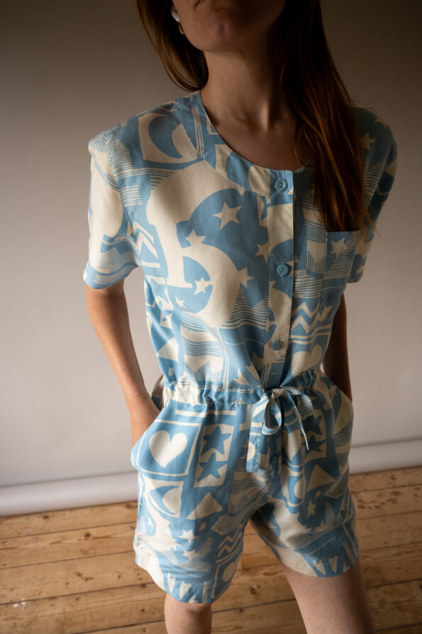 The light blue and white 100% silk playsuit - Size up to 38