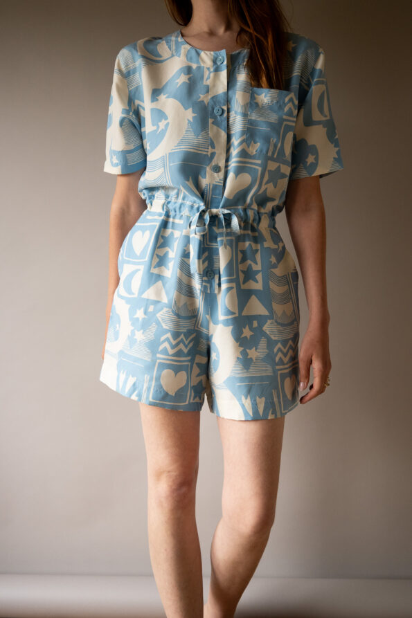The light blue and white 100% silk playsuit - Size up to 38 - Image 6