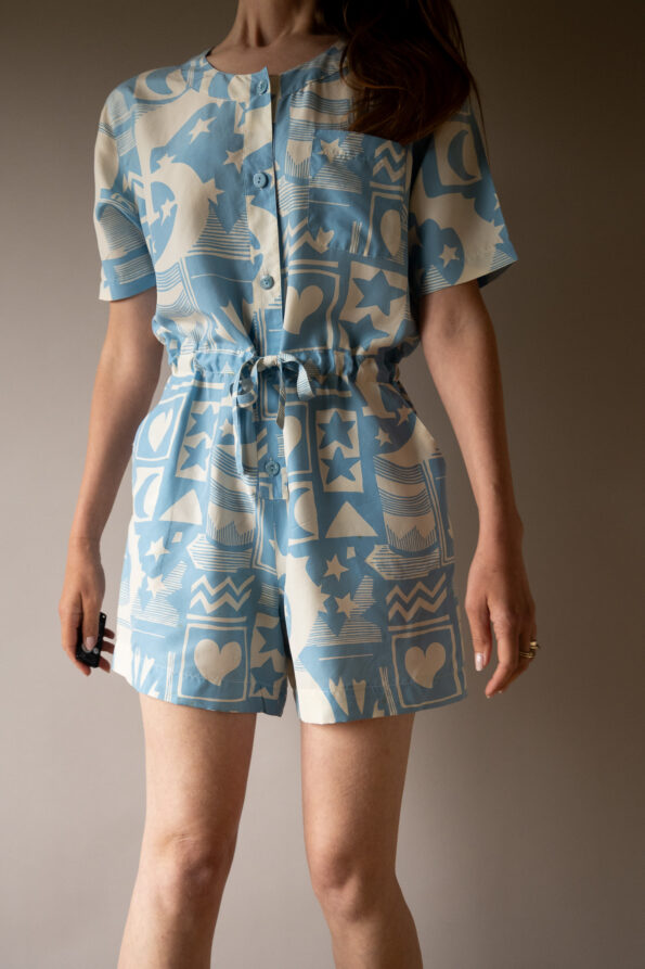 The light blue and white 100% silk playsuit - Size up to 38 - Image 4