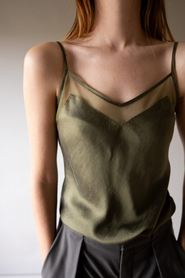 The silk camisole in dark olive - Size up to S - Image 2