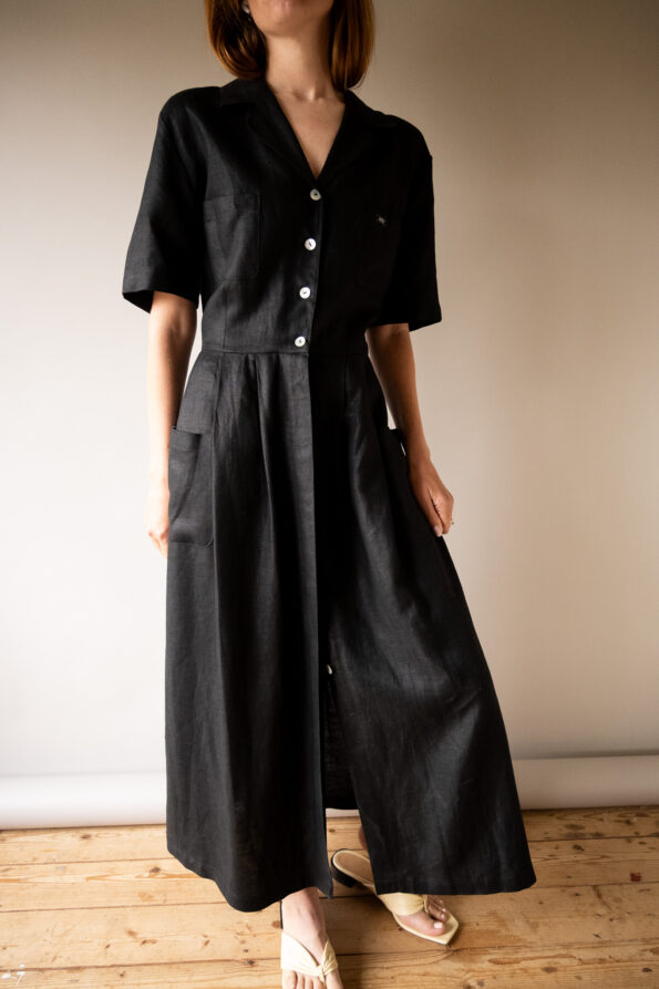 The 100% Linen black midi dress - Size up to L