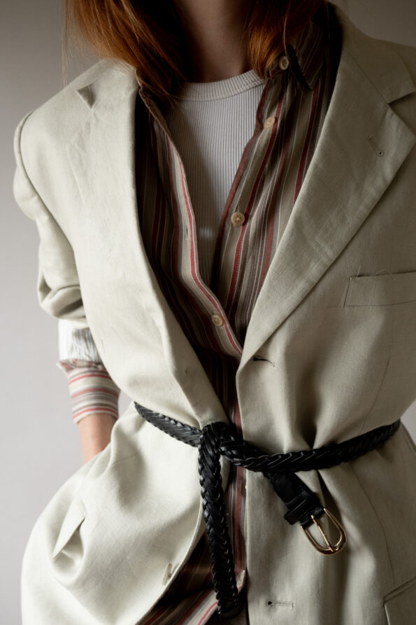 The linen beige minimalistic blazer - Size up to 40