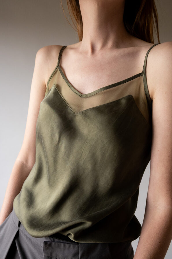The silk camisole in dark olive - Size up to S - Image 4
