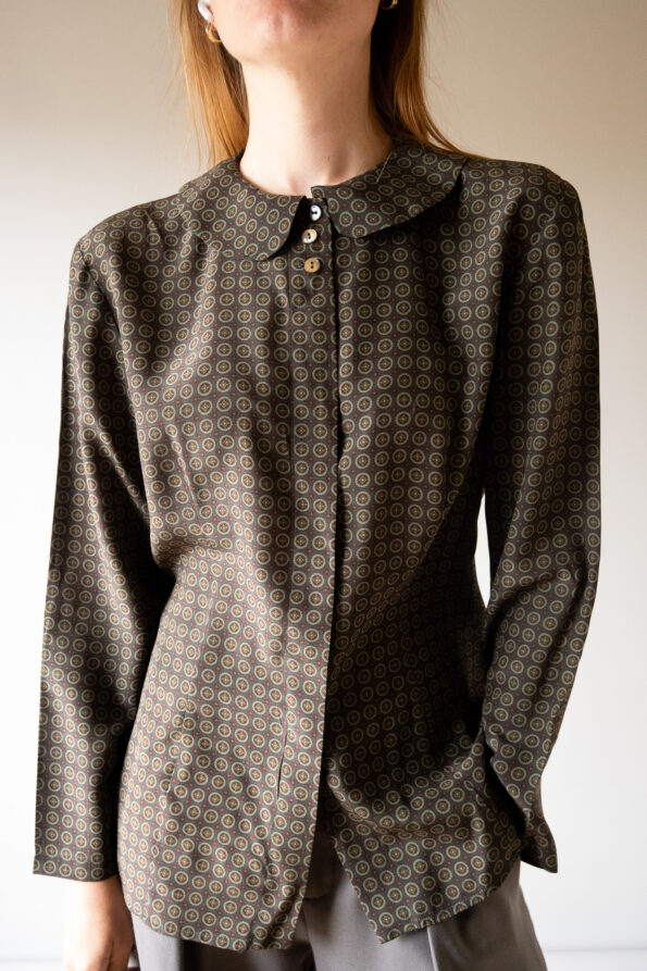 The dark green printed shirt with round collar - Size up to M - Image 7