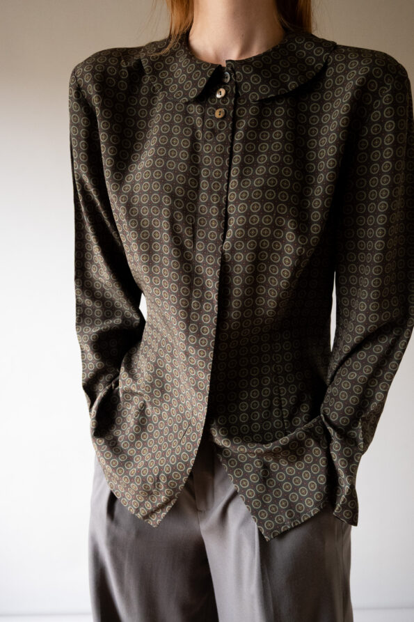 The dark green printed shirt with round collar - Size up to M - Image 6