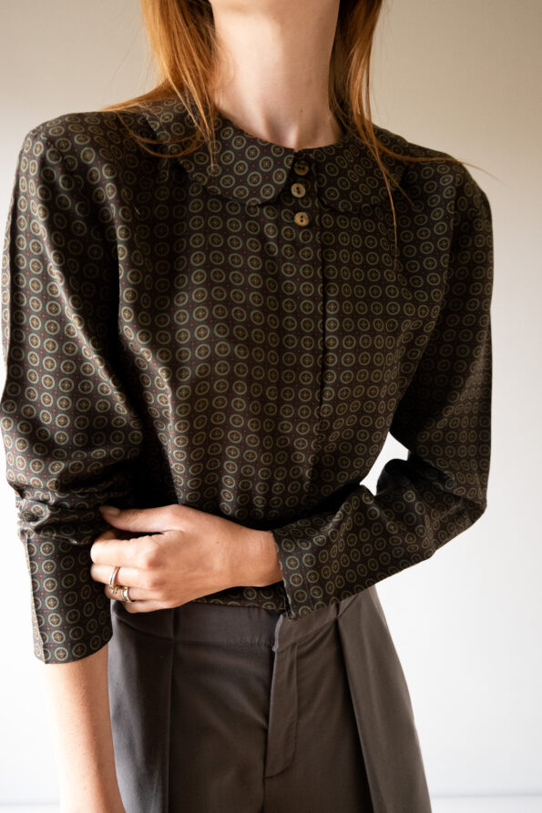The dark green printed shirt with round collar - Size up to M - Image 3