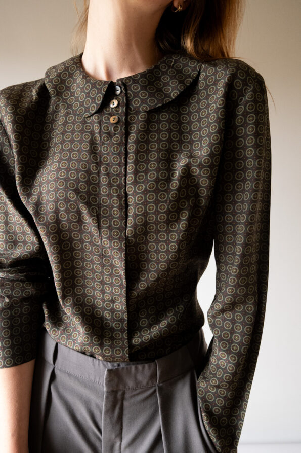 The dark green printed shirt with round collar - Size up to M - Image 2