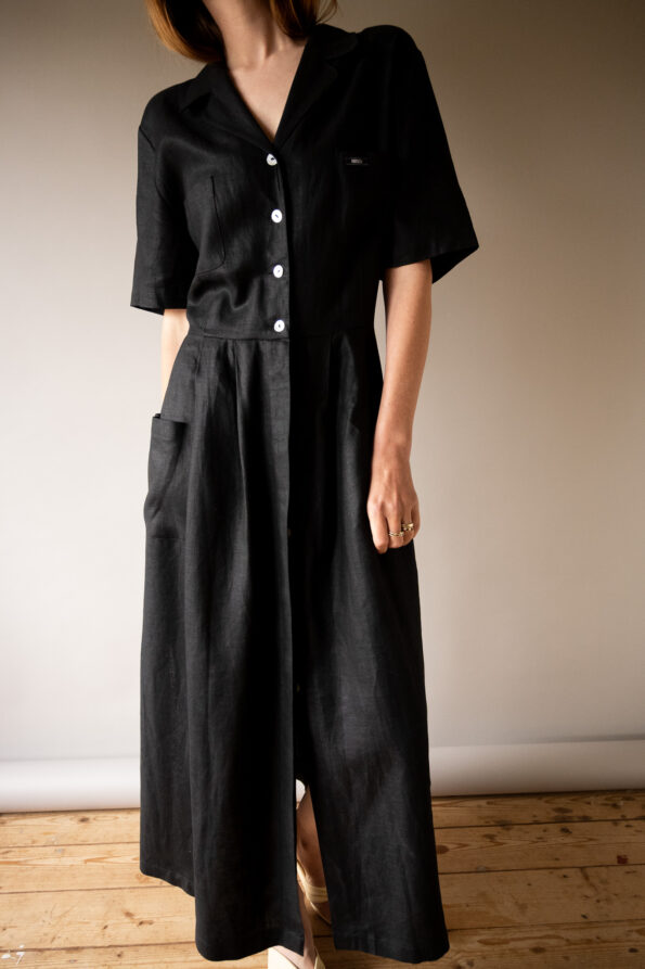 The 100% Linen black midi dress - Size up to L - Image 4