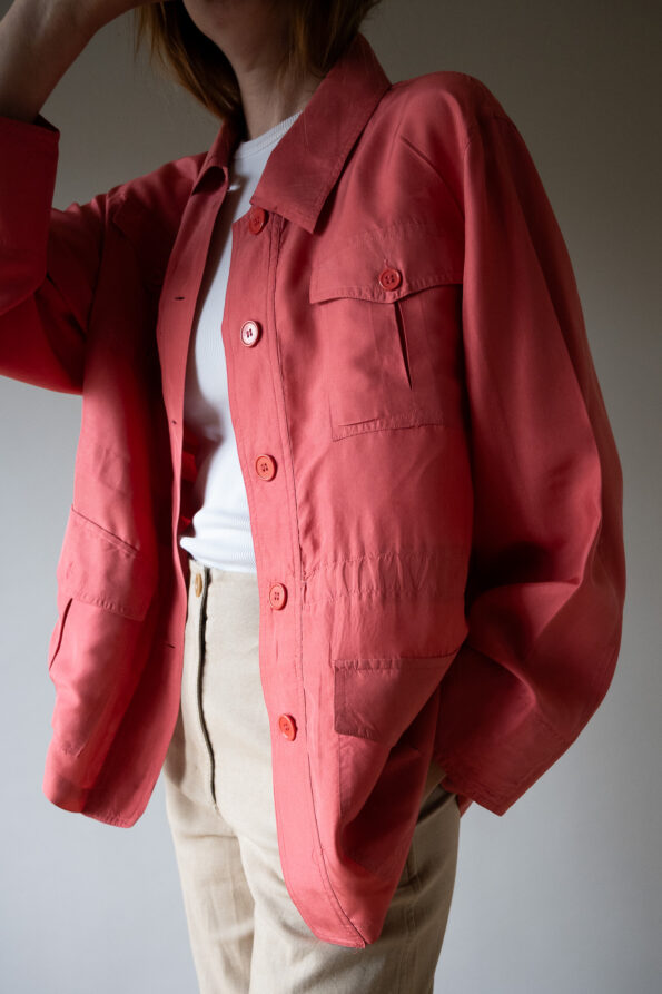The coral pink 100% silk blouse jacket - Size up to 42