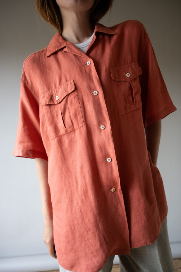 The coral pink 100% linen MAXMARA blouse - Size up to L - Image 5