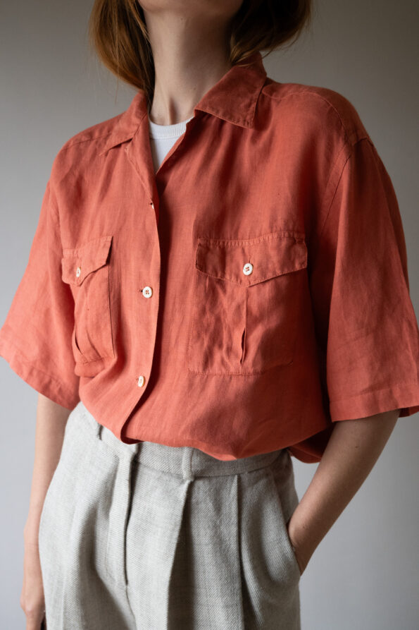 The coral pink 100% linen MAXMARA blouse - Size up to L - Image 3