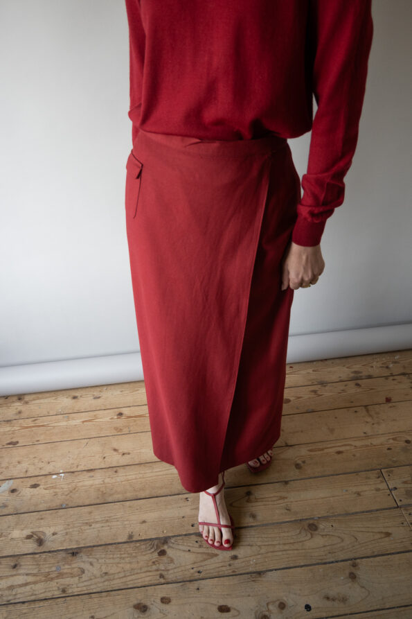 The brique red overlap skirt in linen blend - Size up to 38 - Image 3