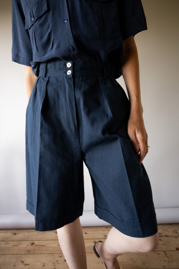 The navy linen blend bermuda - Size up to XS