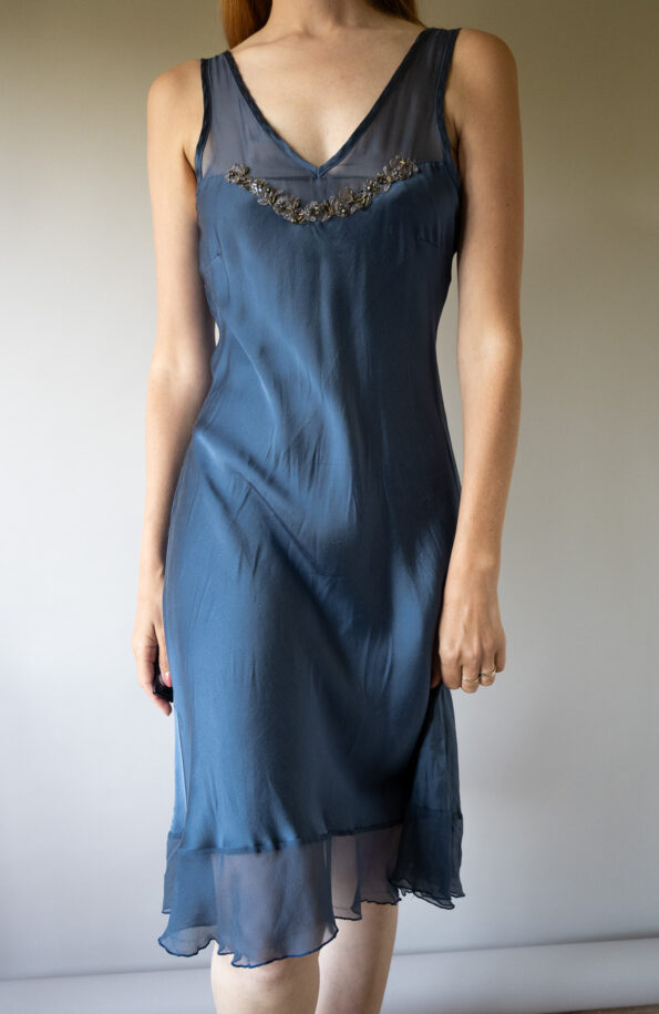 The 100% silk night blue party dress - Image 7