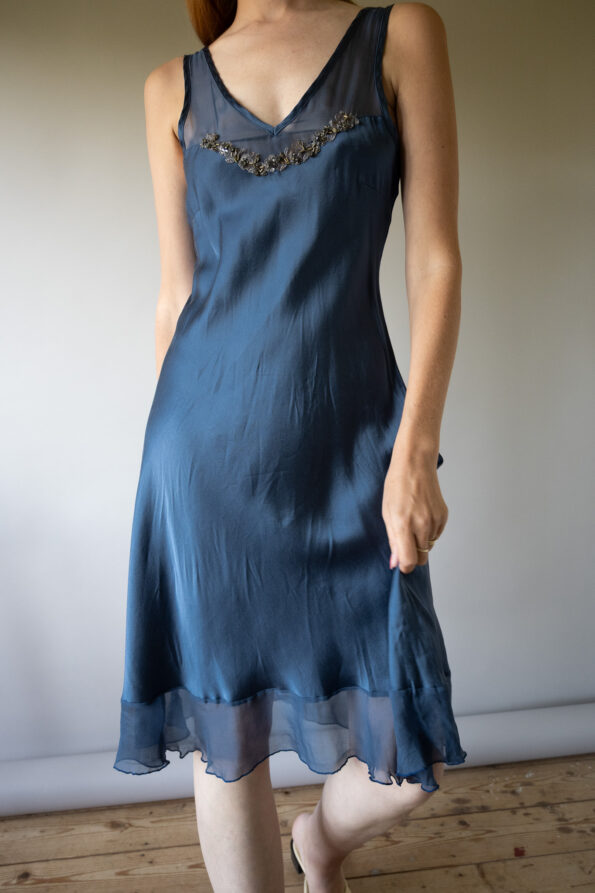 The 100% silk night blue party dress - Image 3