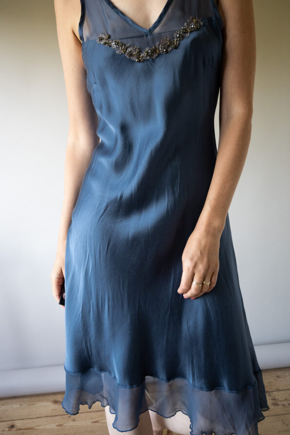 The 100% silk night blue party dress - Image 5