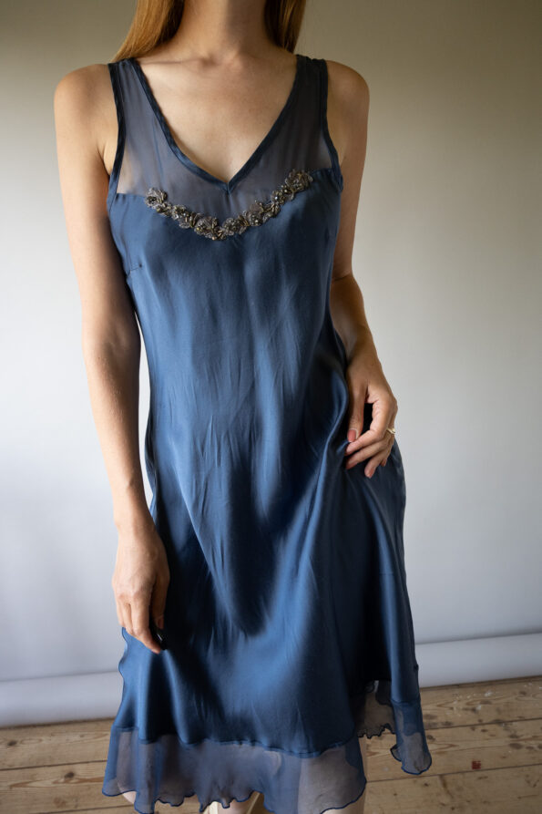 The 100% silk night blue party dress - Image 4