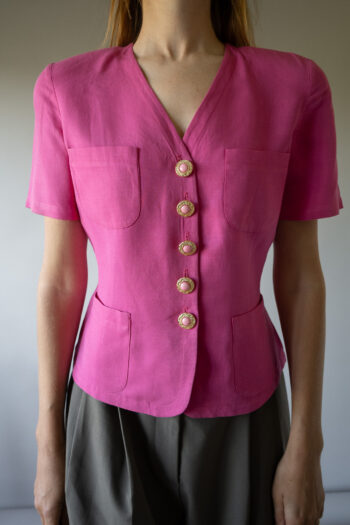 The 100% pink cotton short sleeve blazer - Size up to 36
